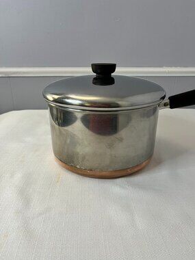 Vintage Revere Ware Copper Bottom Saucepan Pot w/Lid Stainless Steel USA